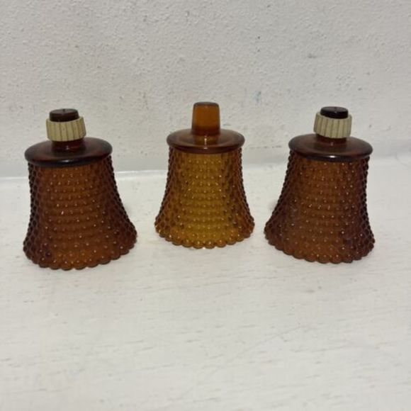 HOMCO Amber Glass Hobnail Pegged Votive Candle 3 pc Lot Holder Set Honey - Picture 1 of 3